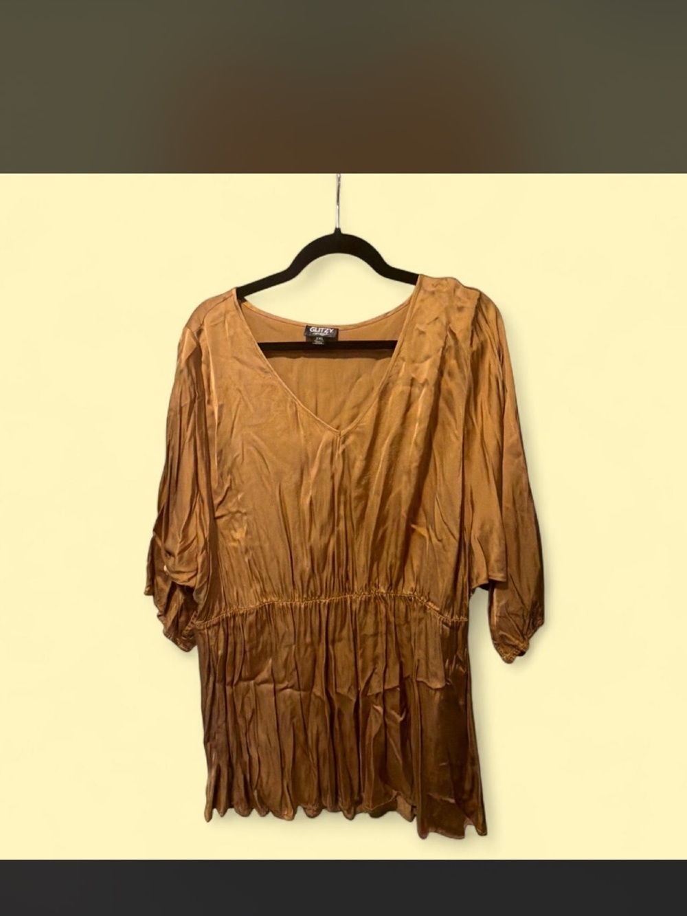 Glitz V-Neck Satin Blouse in Copper